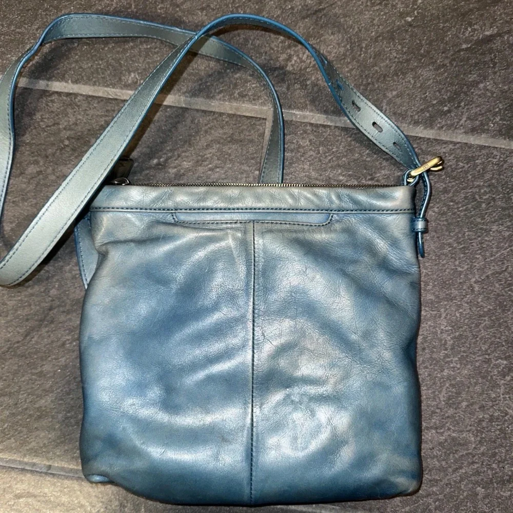 Hobo Blue Distressed Leather Crossbody Bag Tassel Zip Messenger Bag